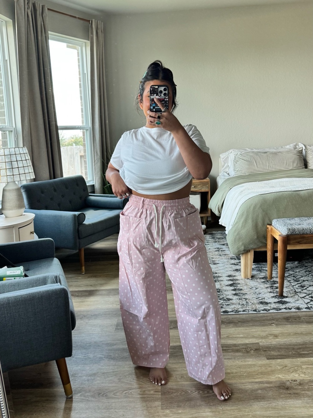 Wide Leg Polka Dot Lounge Pants - Pink